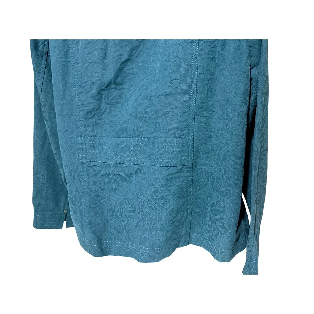 Coldwater Creek Womens Jacket Size 16 Teal Long Sleeve‎ 2 Pockets 100% Cotton